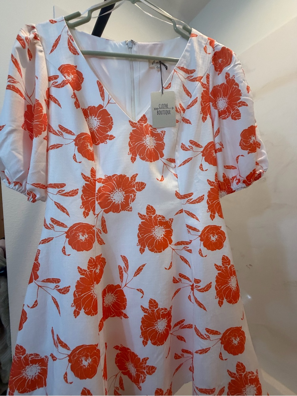 White Dress with Orange Floral Print